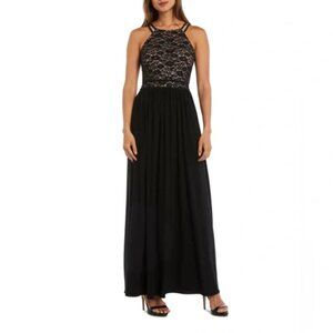 nightway Black Lace Halter Maxi Dress size 6